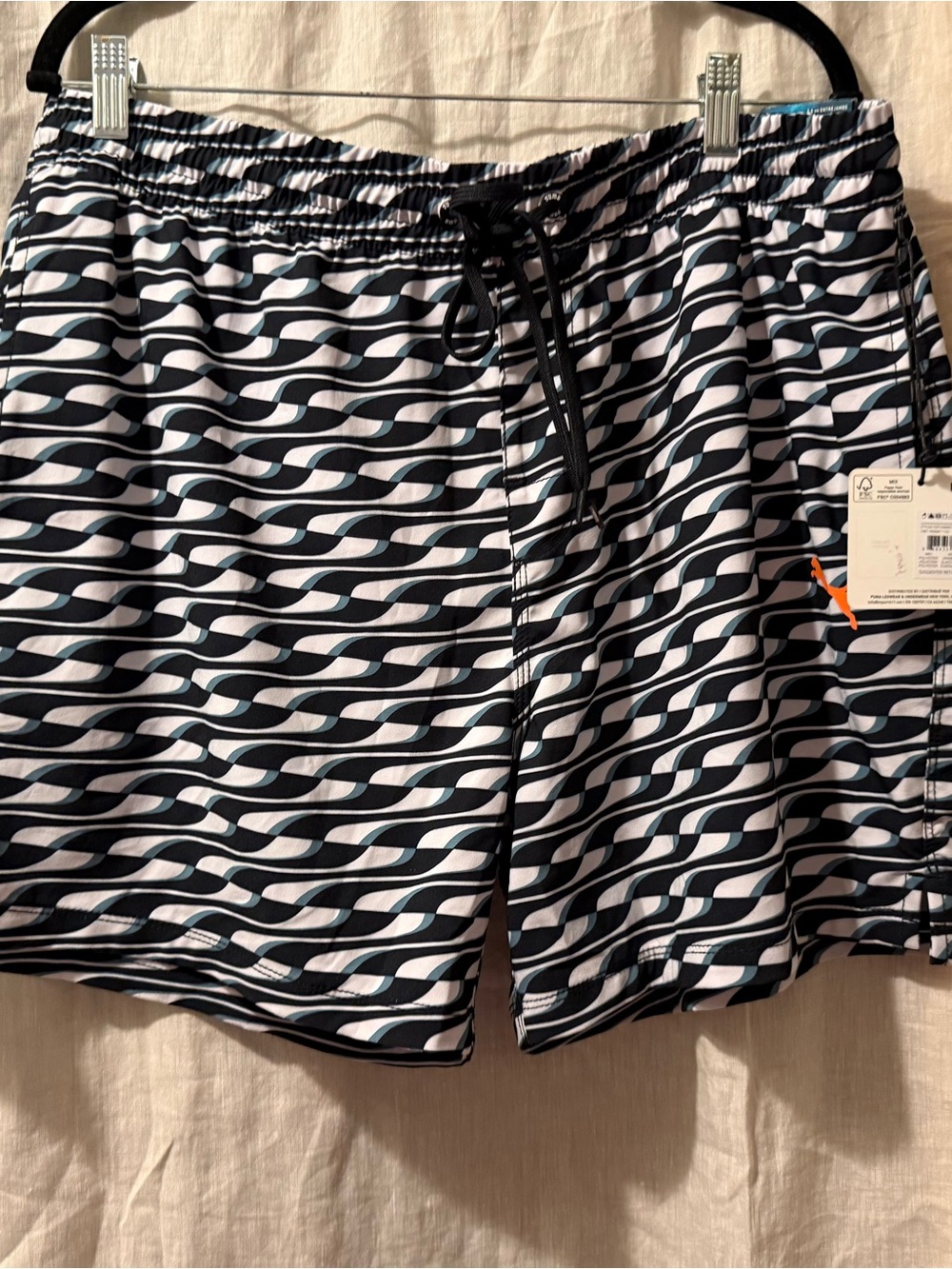 Puma Black, White & Teal Men’s Wavy Stripe Swim Shorts